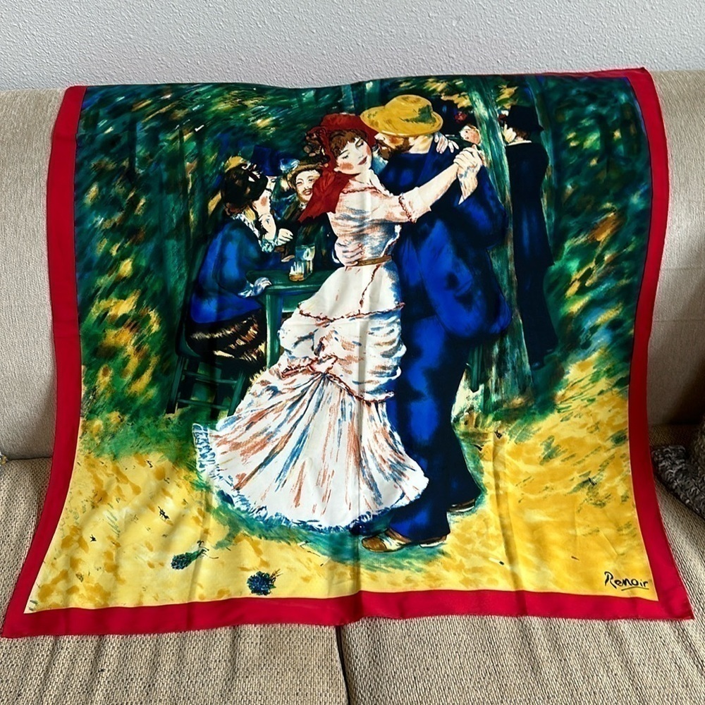 Vintage Renoir art reproduction “dance at Bougival” crepe silk scarf